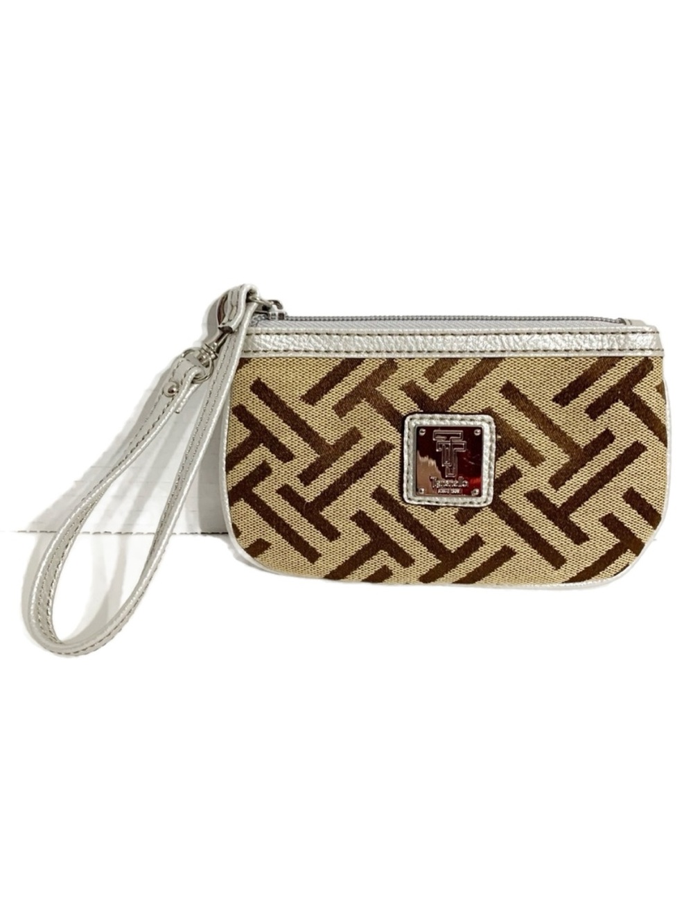 Tignanello Cotton Blend Faux Leather Trimmed Monogram Signature Lined Wristlet